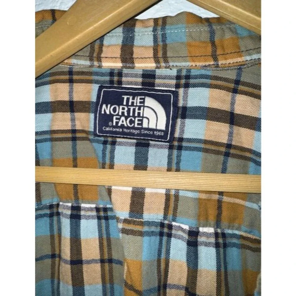 The North Face Plaid Shirt Mens Blue Brown Short Sleeve Button Up Dual Pocket